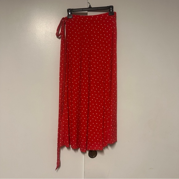 AFRM polka pink white dot midi rayon blend wrap skirt Size XS - Picture 1 of 7